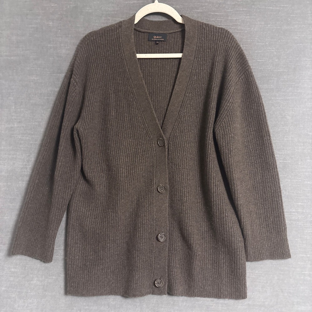 Quince Mongolian Cashmere Oversized Boyfriend Cardigan Sweater XS Brown Knit